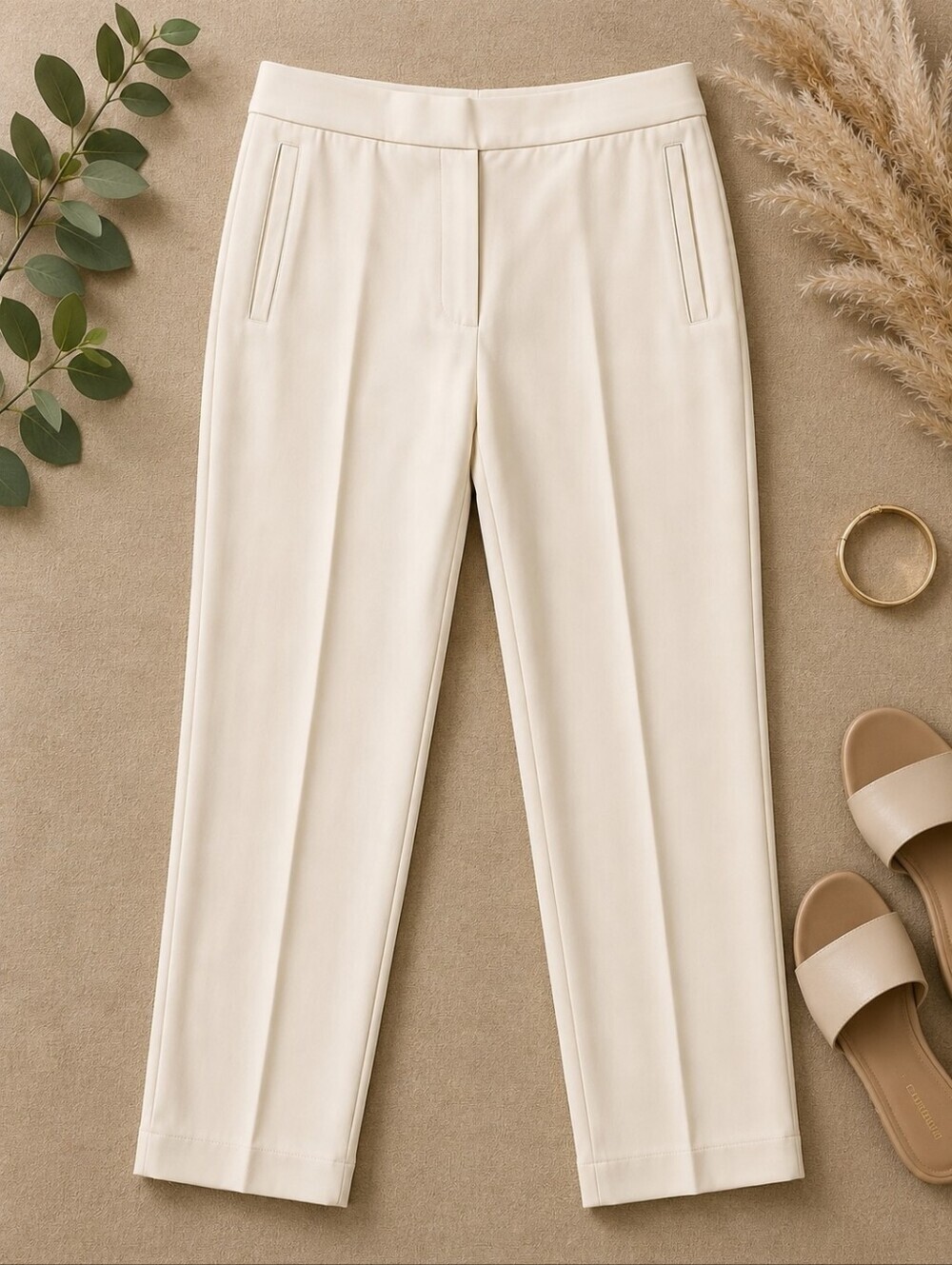 Mango Cream Slim Ankle Pants Career Chic M